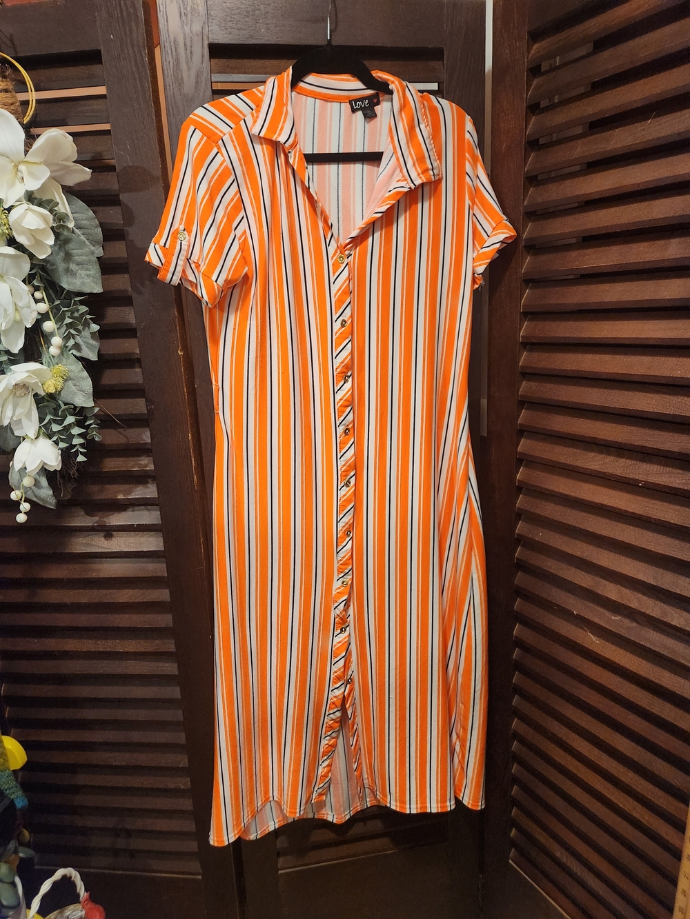 Love Orange and White Striped Button-Down Midi Dress